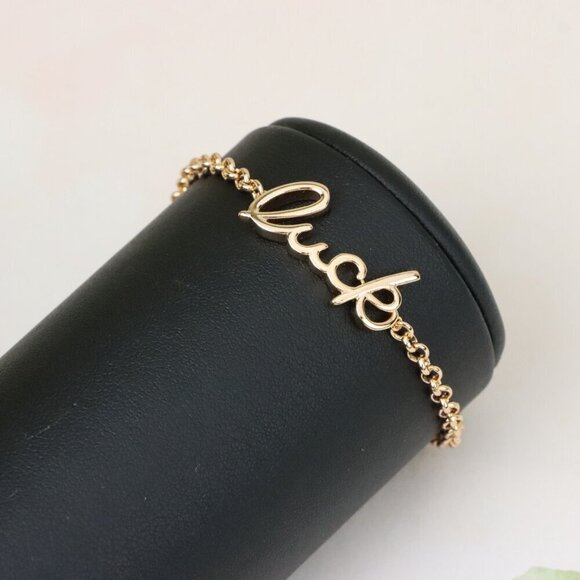 "Elegant ""Luck"" Script Rose Gold Bracelet with Adjustable Chain, XPBL1105 - Picture 9 of 12